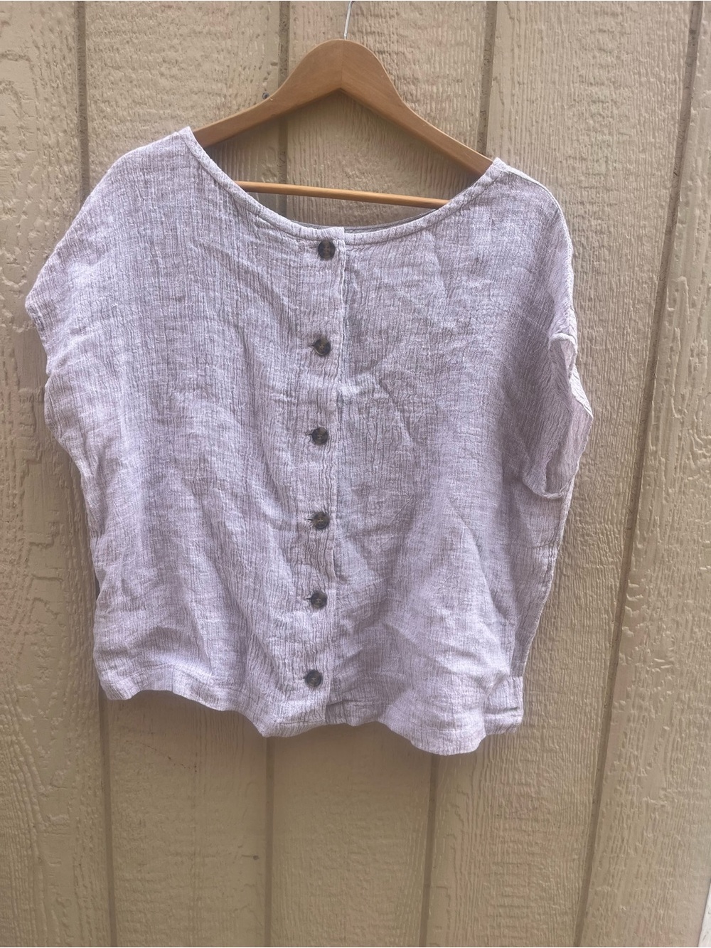 Tahari Biege Linen LagenLook Large Blouse Button Up back